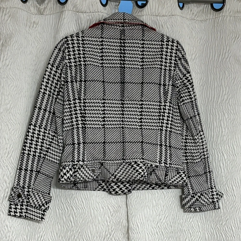 White House Black Market Blazer Jacket Houndstooth Zip Up Shoulder Pads-Size 6 - Picture 2 of 5